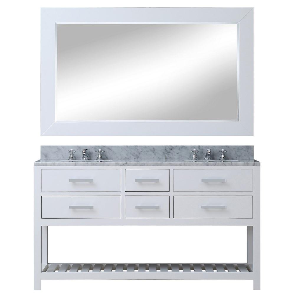 Madalyn 60" Solid White Double Sink Vanity With Framed Mirror And Faucet Vanity Water Creation 