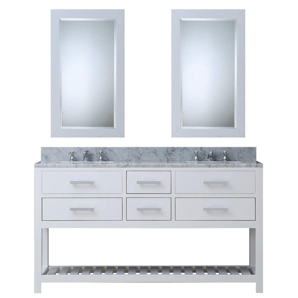 Madalyn 60" Solid White Double Sink Vanity With 2 Framed Mirrors And Faucets Vanity Water Creation 