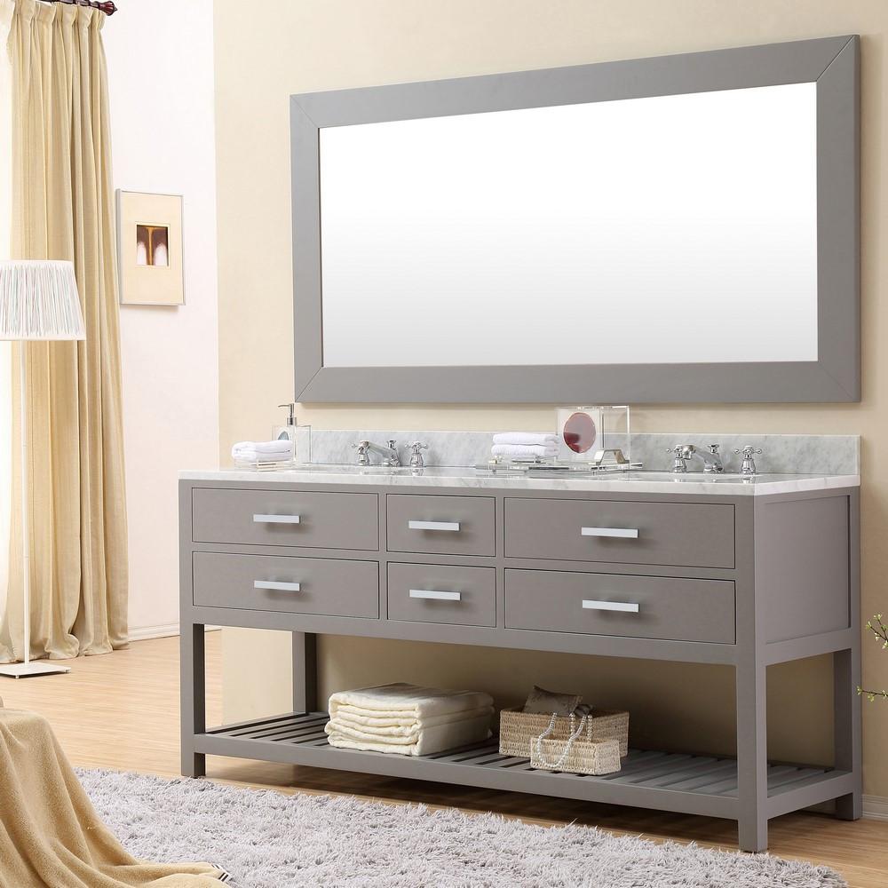 Madalyn 72" Cashmere Grey Double Sink Vanity With Framed Mirror And Faucet Vanity Water Creation 