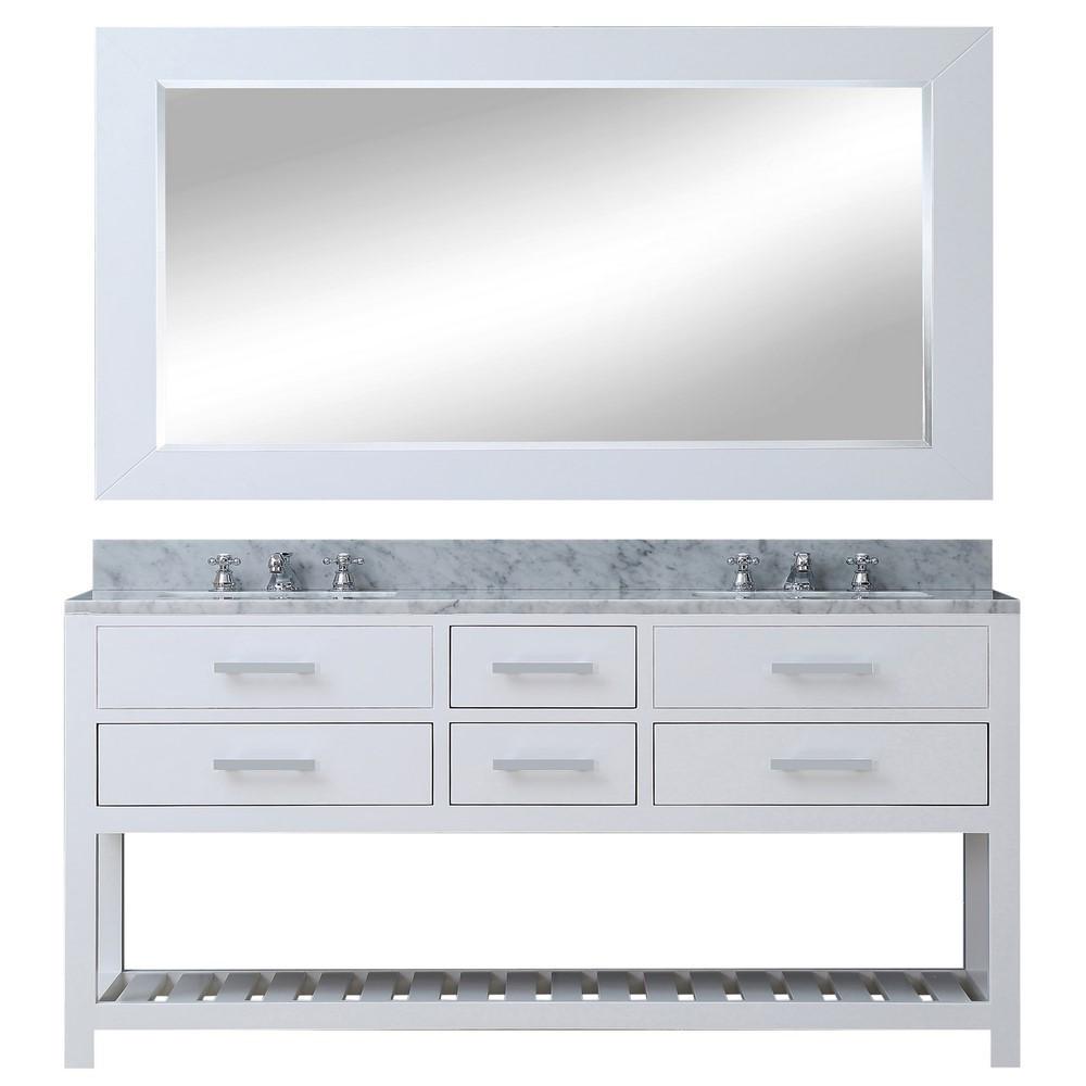 Madalyn 72" Solid White Double Sink Vanity With Framed Mirror And Faucet Vanity Water Creation 