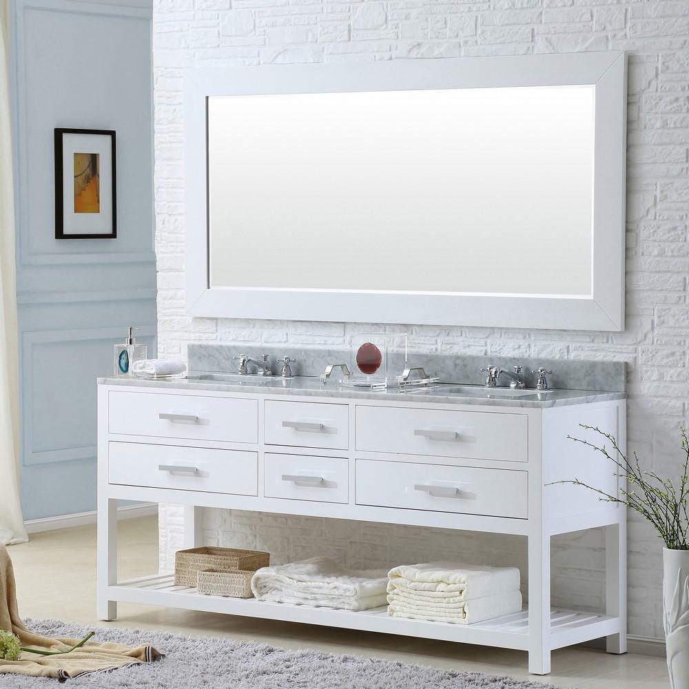 Madalyn 72" Solid White Double Sink Vanity With Matching Large Framed Mirror Vanity Water Creation 