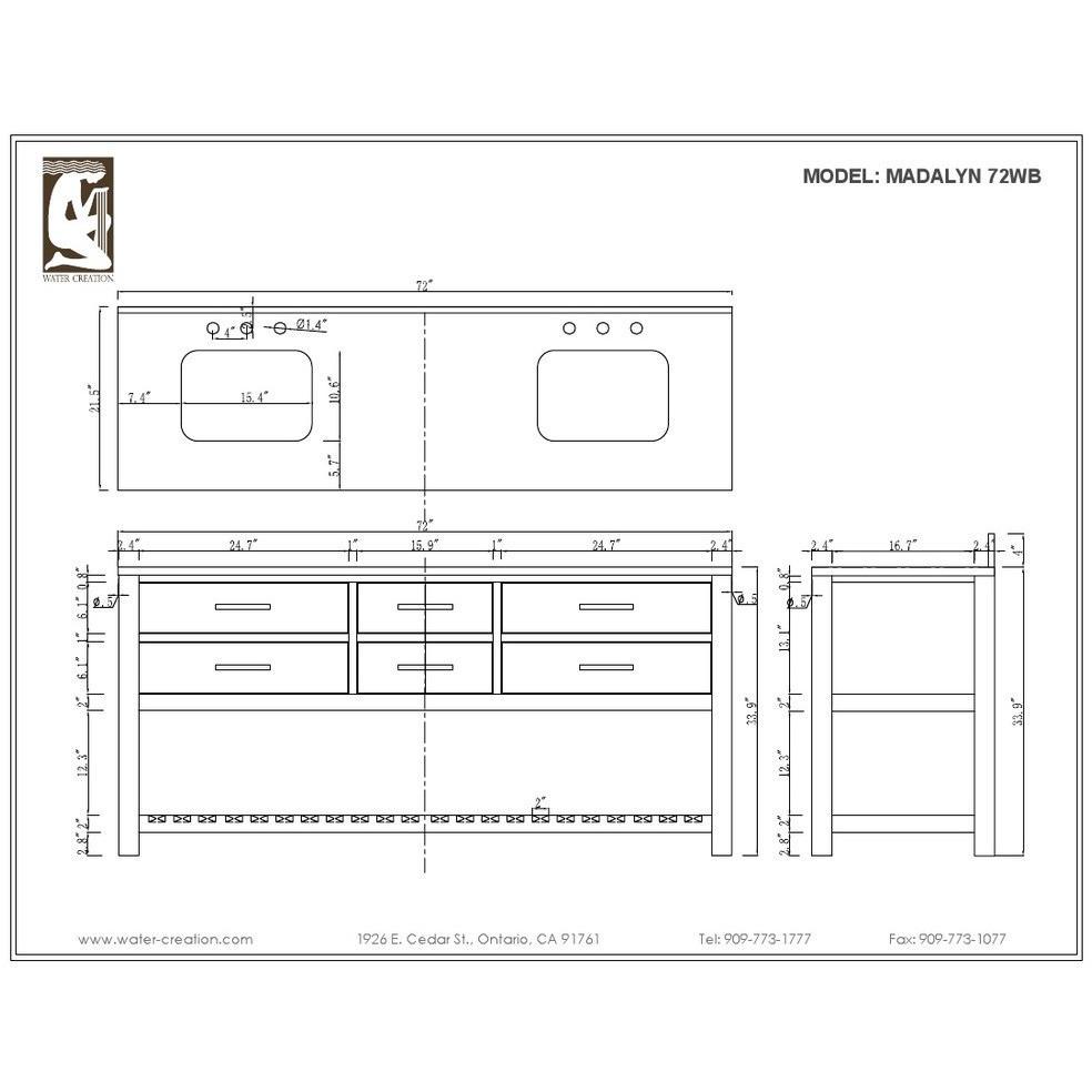 Madalyn 72" Solid White Double Sink Vanity With Matching Large Framed Mirror Vanity Water Creation 