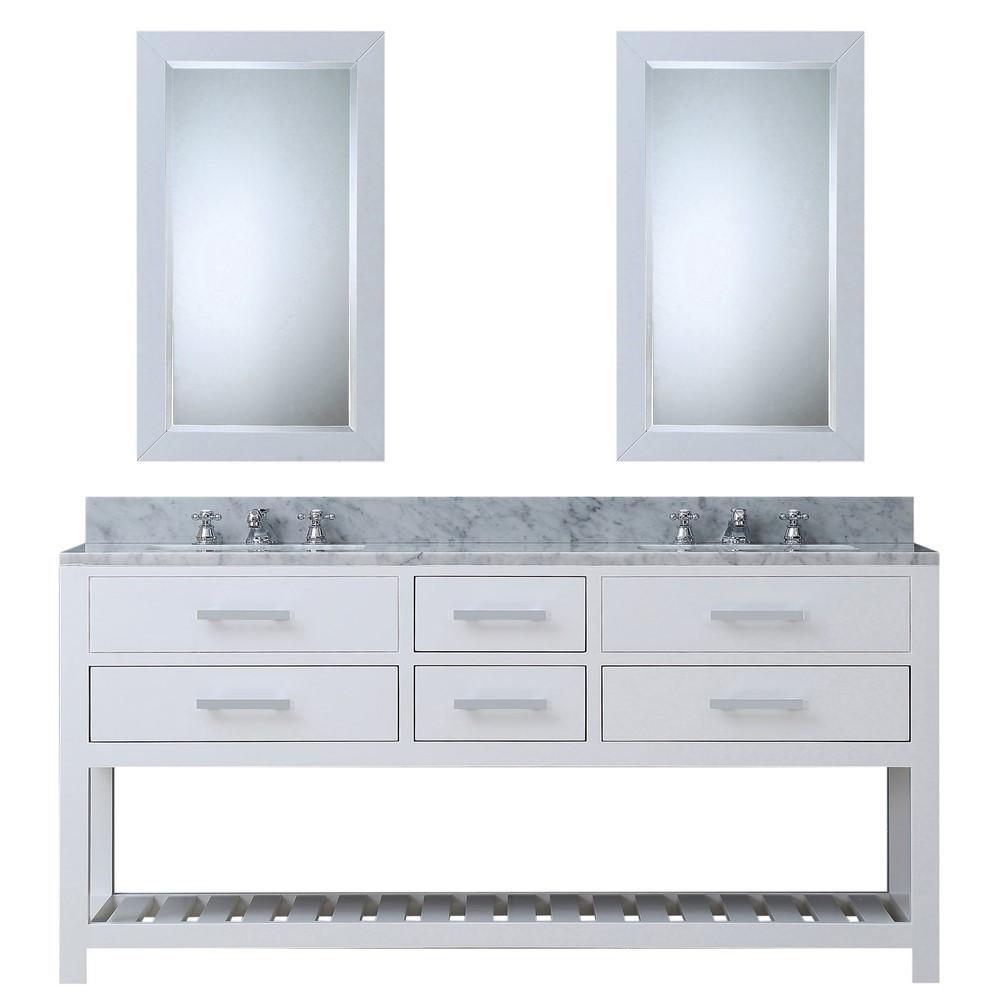 Madalyn 72" Solid White Double Sink Vanity With 2 Framed Mirrors And Faucets Vanity Water Creation 
