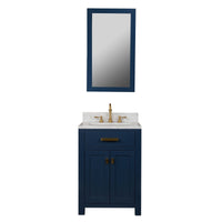 Thumbnail for Madison 24-Inch Single Sink Carrara White Marble Vanity In Monarch Blue With Matching Mirror Vanity Water Creation 