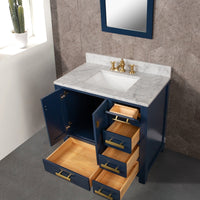 Thumbnail for Madison 36-Inch Single Sink Carrara White Marble Vanity In Monarch Blue With Matching Mirror and F2-0013-06-FX Lavatory Faucet Vanity Water Creation 