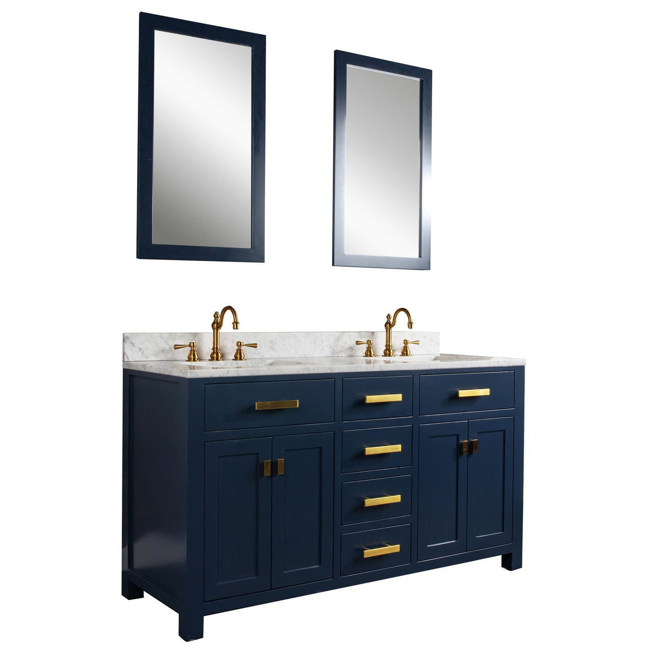 Madison 60-Inch Double Sink Carrara White Marble Vanity In Monarch BlueWith Matching Mirror(s) Vanity Water Creation 