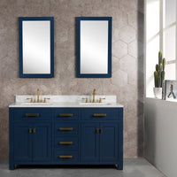 Thumbnail for Madison 60-Inch Double Sink Carrara White Marble Vanity In Monarch BlueWith Matching Mirror(s) Vanity Water Creation 