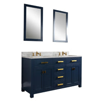 Thumbnail for Madison 60-Inch Double Sink Carrara White Marble Vanity In Monarch BlueWith Matching Mirror(s) and F2-0013-06-FX Lavatory Faucet(s) Vanity Water Creation 