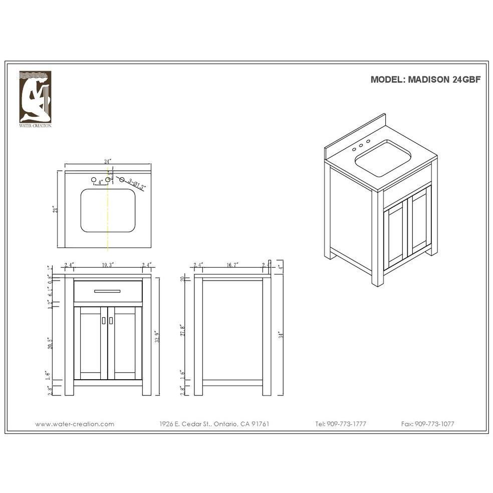 Madison 24" Cashmere Grey Single Sink Vanity With Framed Mirror And Faucet Vanity Water Creation 