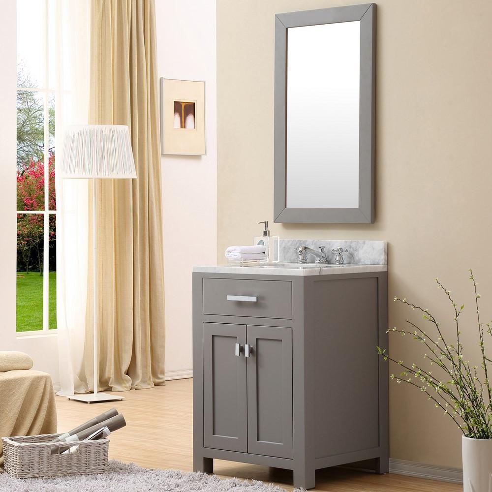 Madison 24" Cashmere Grey Single Sink Bathroom Vanity With Framed Mirror Vanity Water Creation 