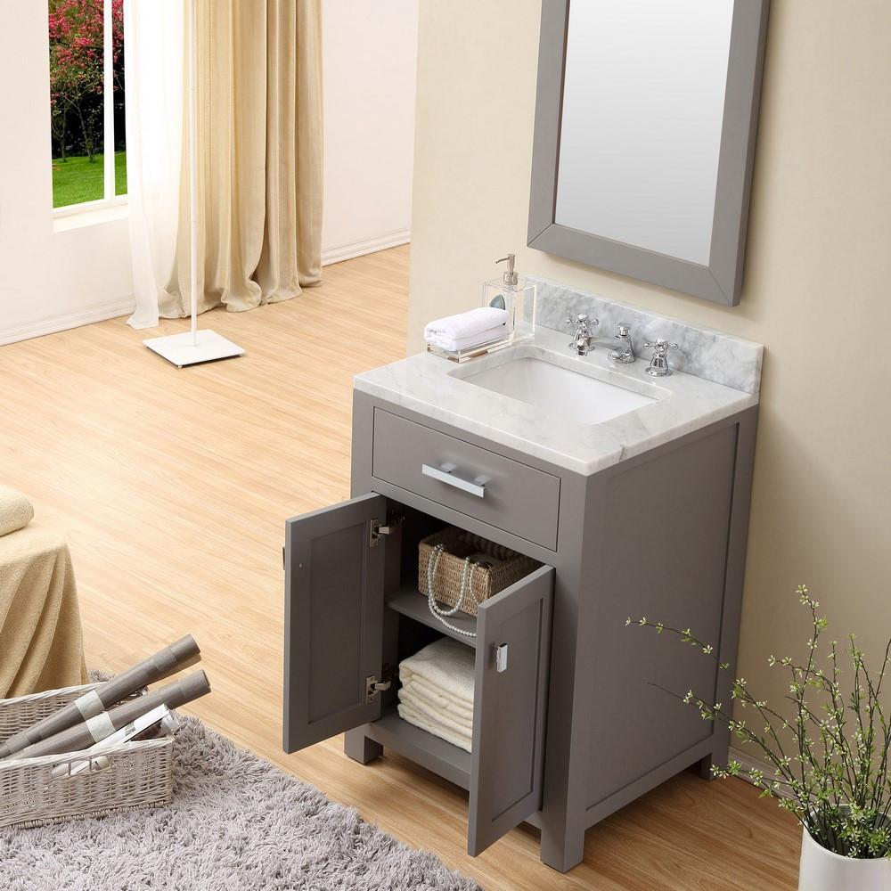 Madison 24" Cashmere Grey Single Sink Bathroom Vanity With Framed Mirror Vanity Water Creation 