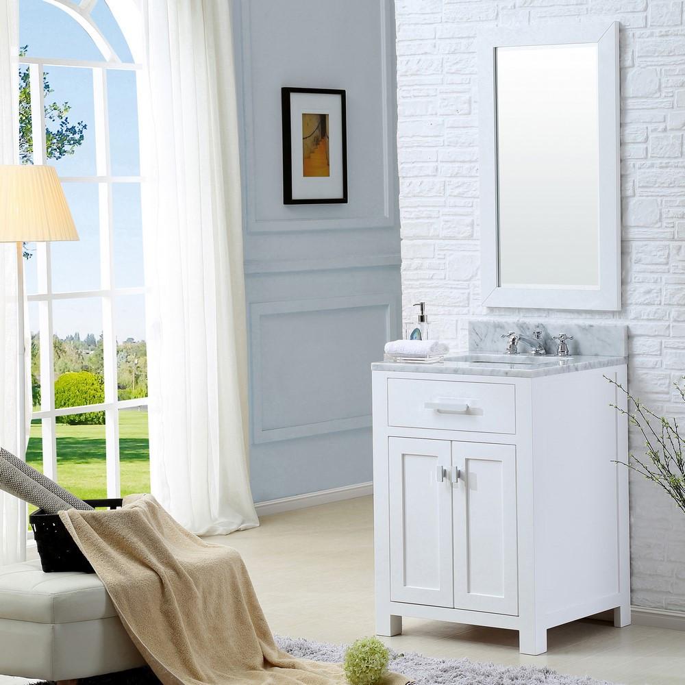 Madison 24" Solid White Single Sink Vanity With Framed Mirror And Faucet Vanity Water Creation 
