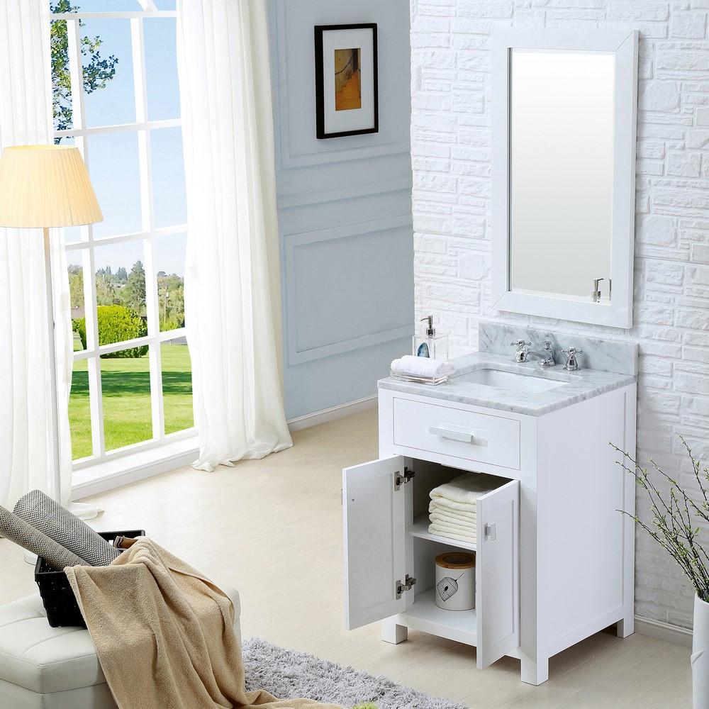 Madison 24" Solid White Single Sink Vanity With Framed Mirror And Faucet Vanity Water Creation 