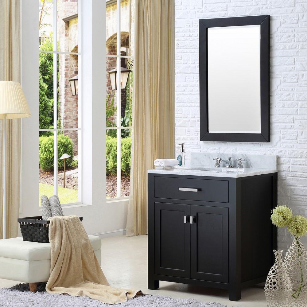 Madison 30" Espresso Single Sink Bathroom Vanity With Framed Mirror And Faucet Vanity Water Creation 