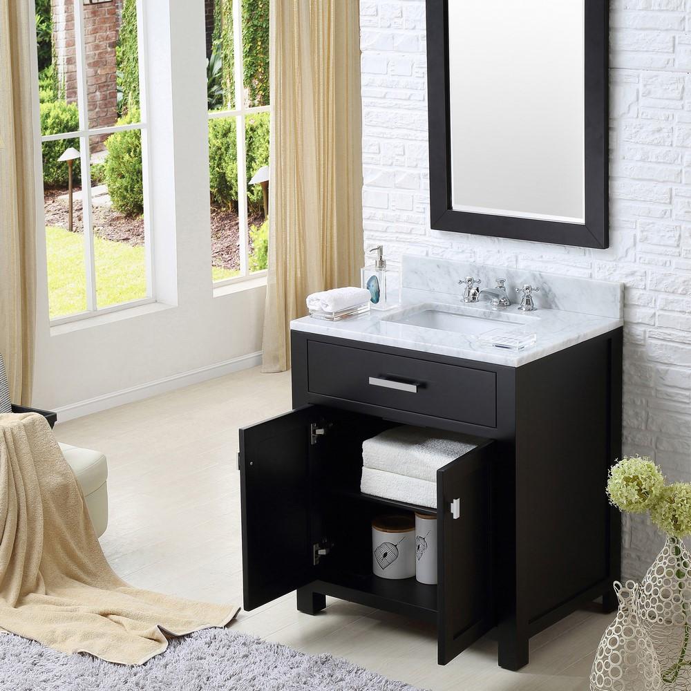 Madison 30" Espresso Single Sink Bathroom Vanity With Framed Mirror And Faucet Vanity Water Creation 
