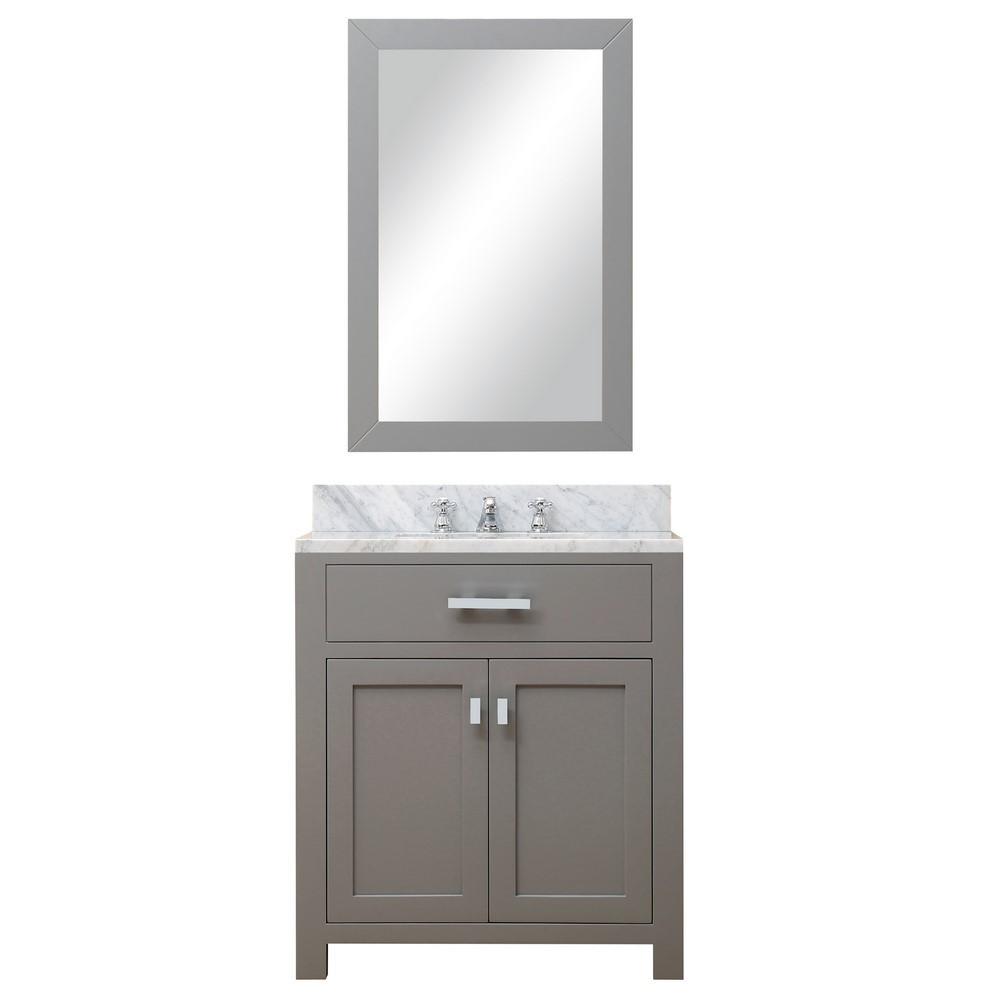 Madison 30" Cashmere Grey Single Sink Vanity With Framed Mirror And Faucet Vanity Water Creation 
