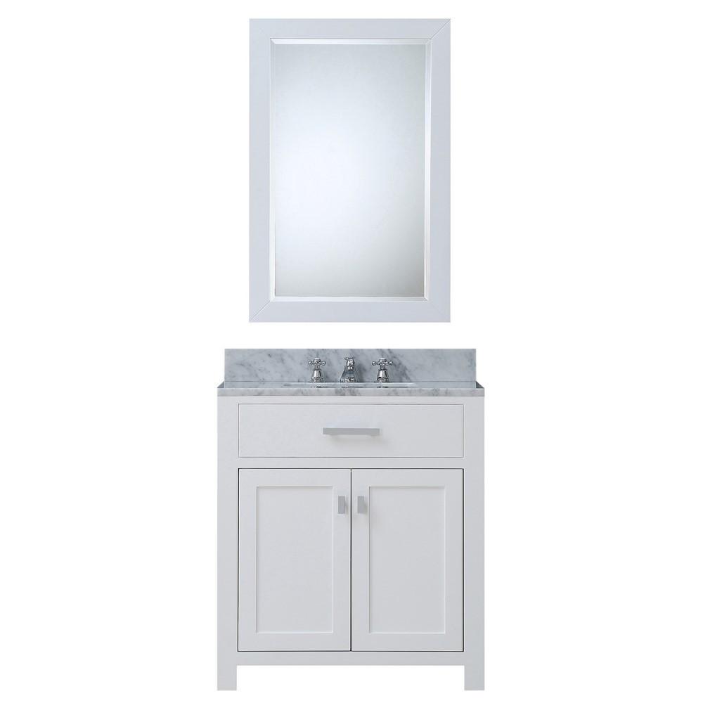 Madison 30" Solid White Single Sink Bathroom Vanity With Matching Framed Mirror Vanity Water Creation 