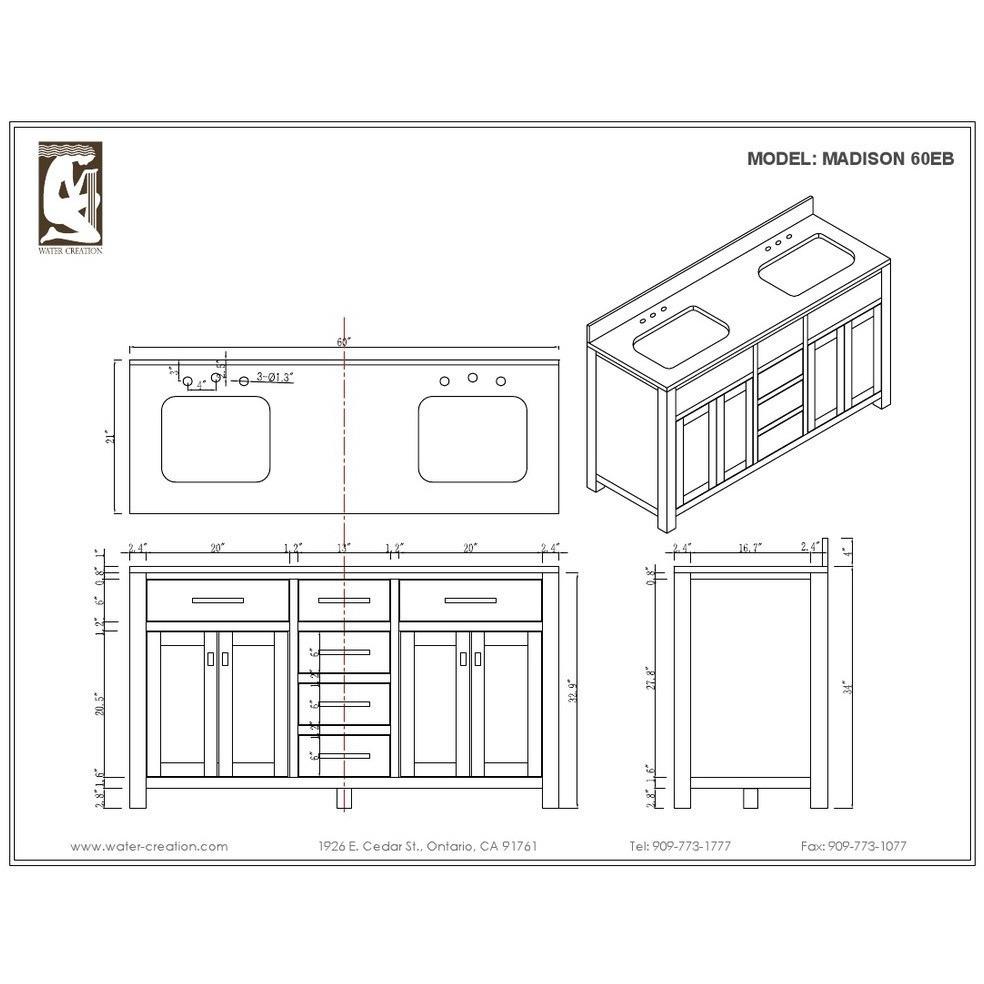 Madison 60" Espresso Double Sink Bathroom Vanity With Matching Framed Mirror Vanity Water Creation 