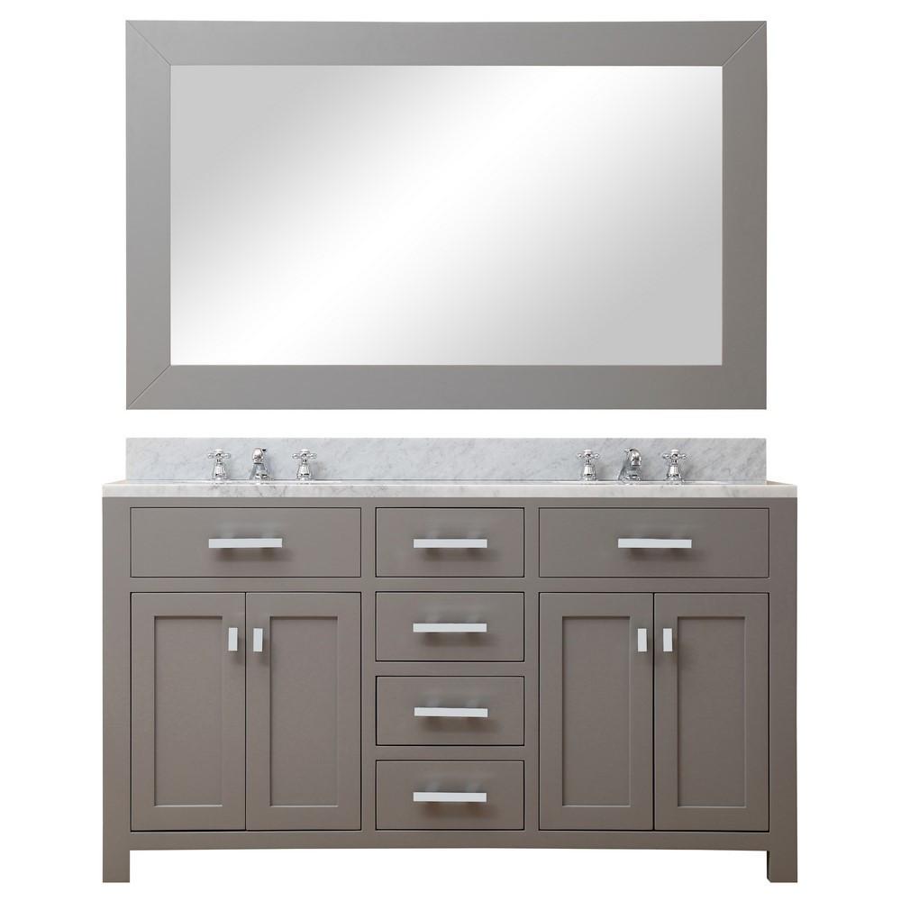 Madison 60" Cashmere Grey Double Sink Vanity With Framed Mirror And Faucet Vanity Water Creation 
