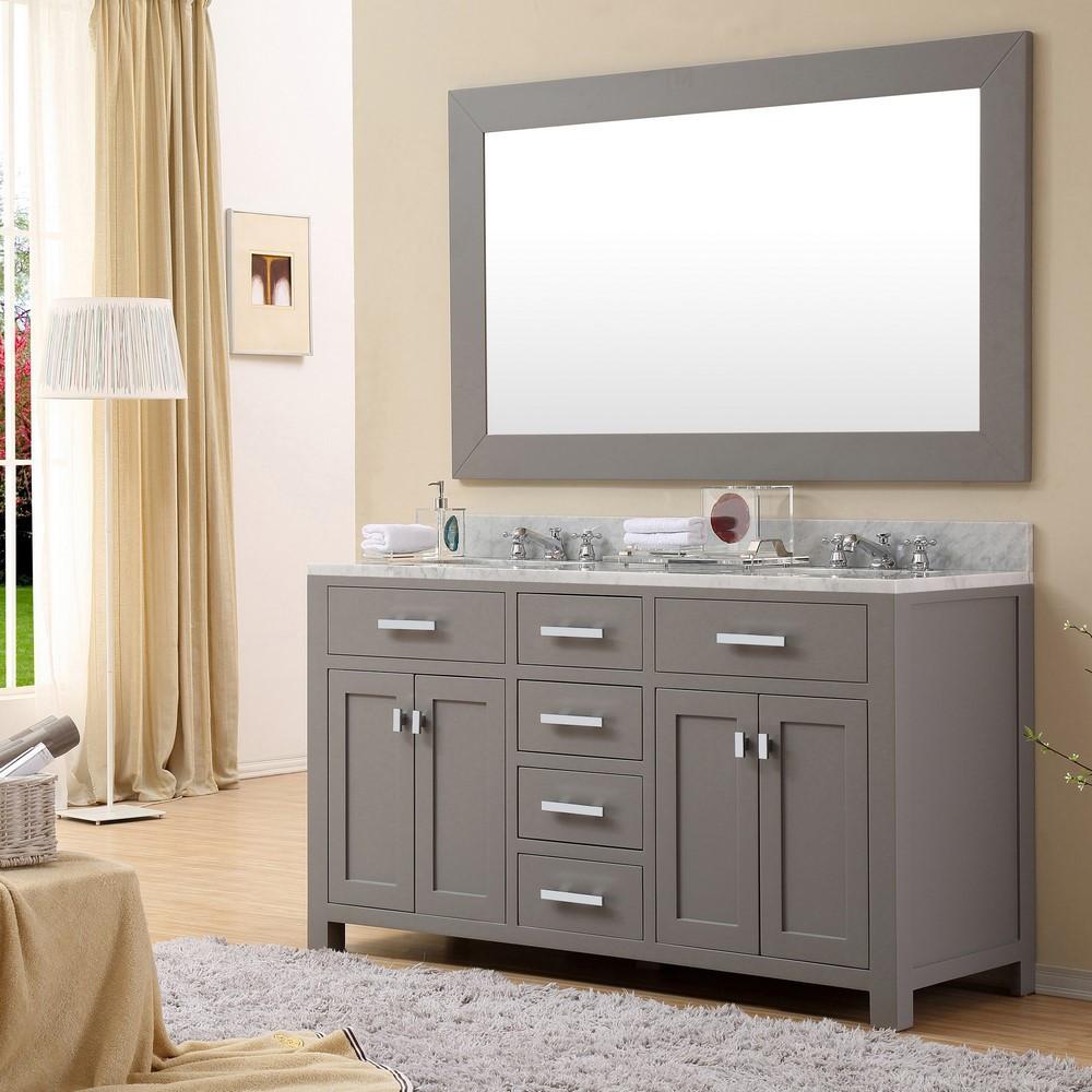 Madison 60" Cashmere Grey Double Sink Bathroom Vanity With Framed Mirror Vanity Water Creation 