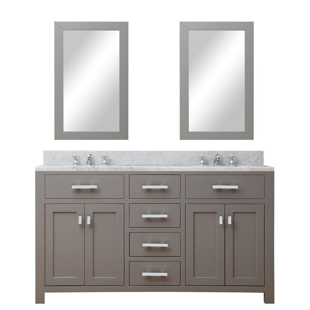 Madison 60" Cashmere Grey Double Sink Bathroom Vanity With 2 Framed Mirrors Vanity Water Creation 