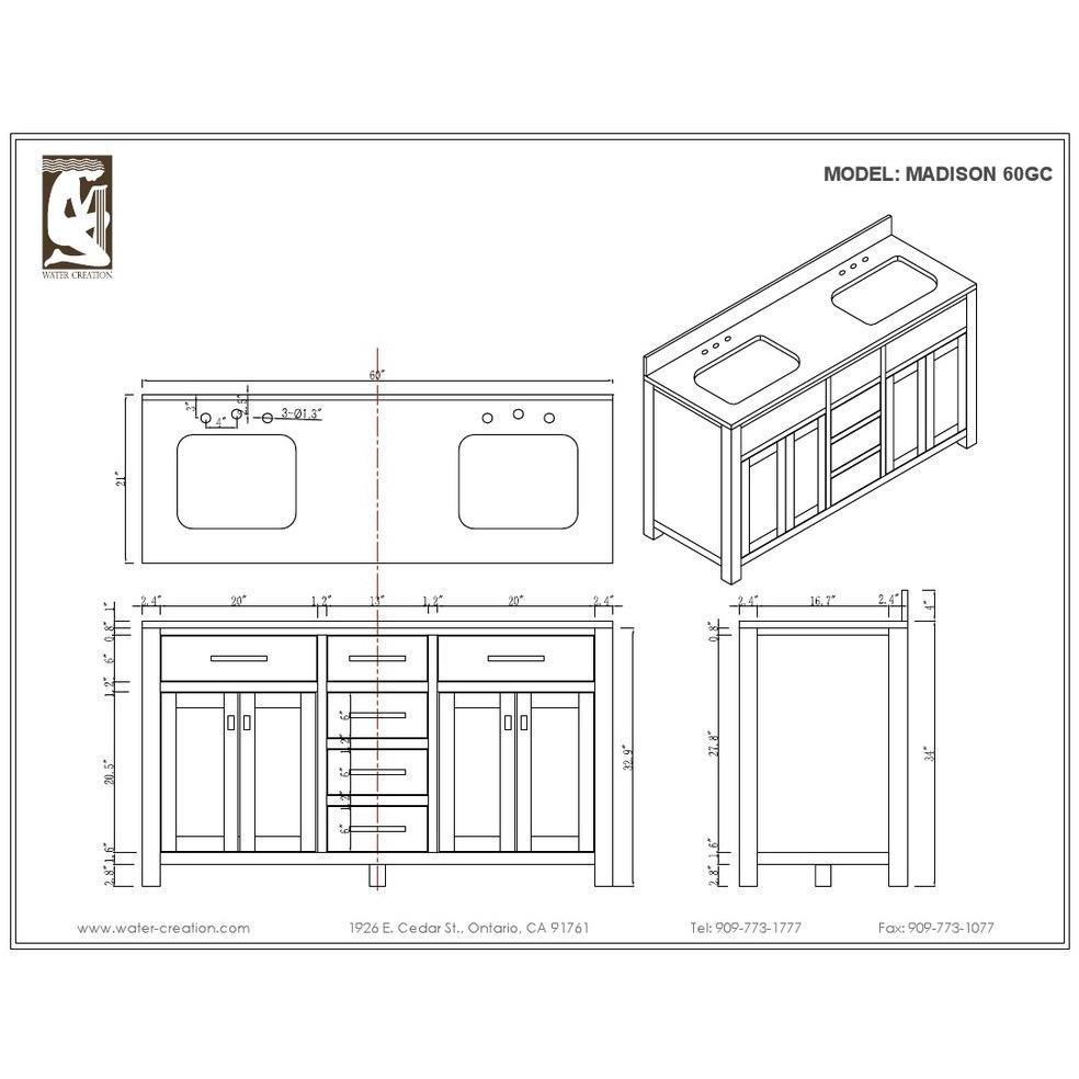 Madison 60" Cashmere Grey Double Sink Bathroom Vanity With 2 Framed Mirrors Vanity Water Creation 