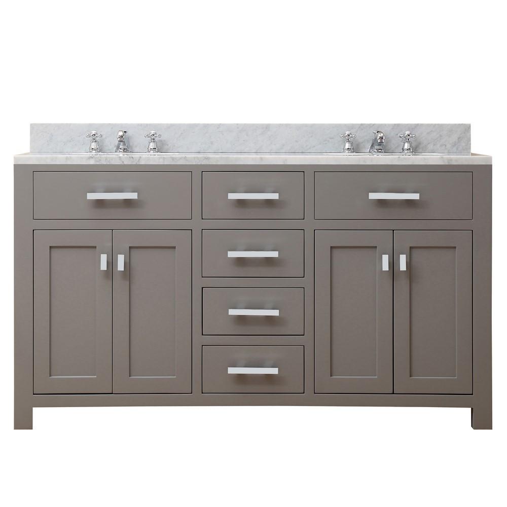 Madison 60" Cashmere Grey Double Sink Bathroom Vanity And Faucet Vanity Water Creation 