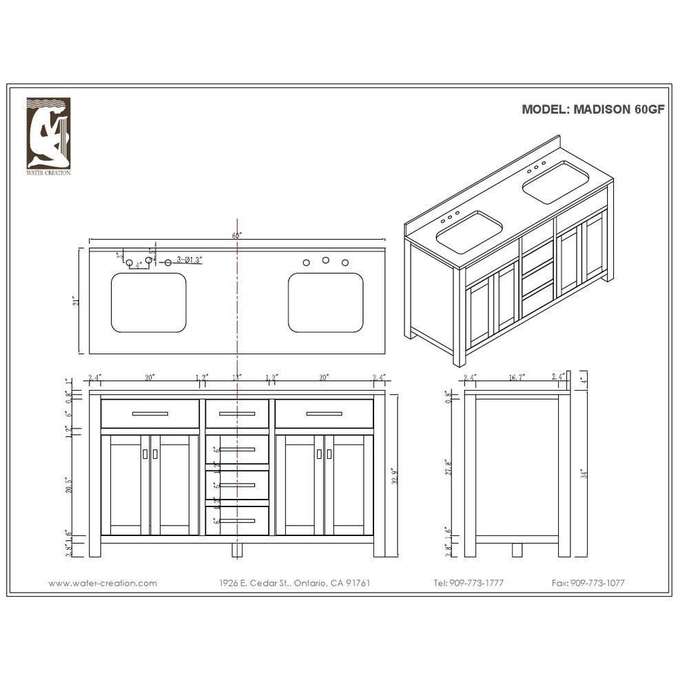 Madison 60" Cashmere Grey Double Sink Bathroom Vanity And Faucet Vanity Water Creation 