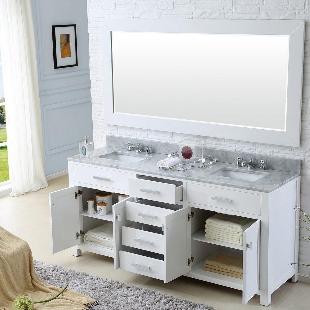 Madison 60" Solid White Double Sink Bathroom Vanity With Matching Framed Mirror Vanity Water Creation 