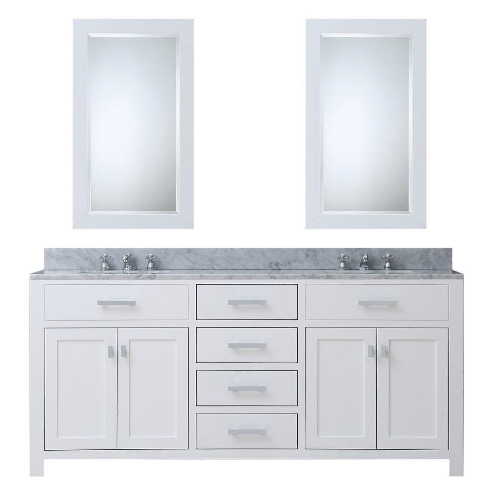 Madison 60" Solid White Double Sink Vanity With 2 Framed Mirrors And Faucets Vanity Water Creation 