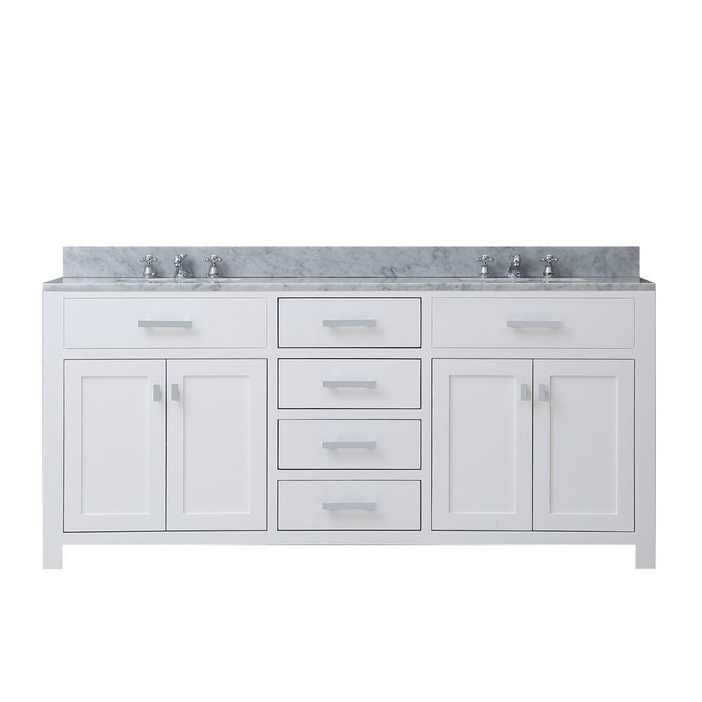 Madison 60" Solid White Double Sink Bathroom Vanity And Faucet Vanity Water Creation 