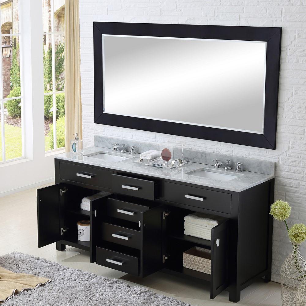 Madison 72" Espresso Double Sink Bathroom Vanity With Large Framed Mirror Vanity Water Creation 