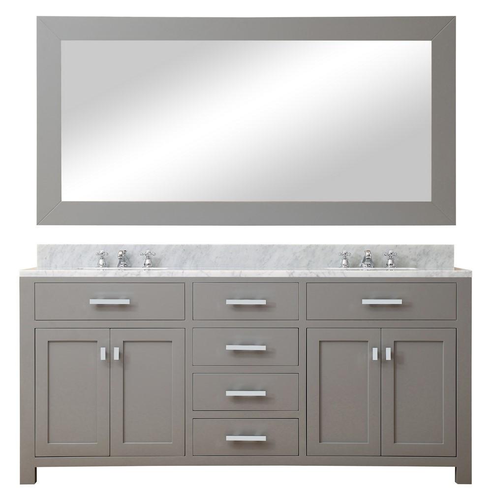 Madison 72" Cashmere Grey Double Sink Vanity With Framed Mirror And Faucet Vanity Water Creation 