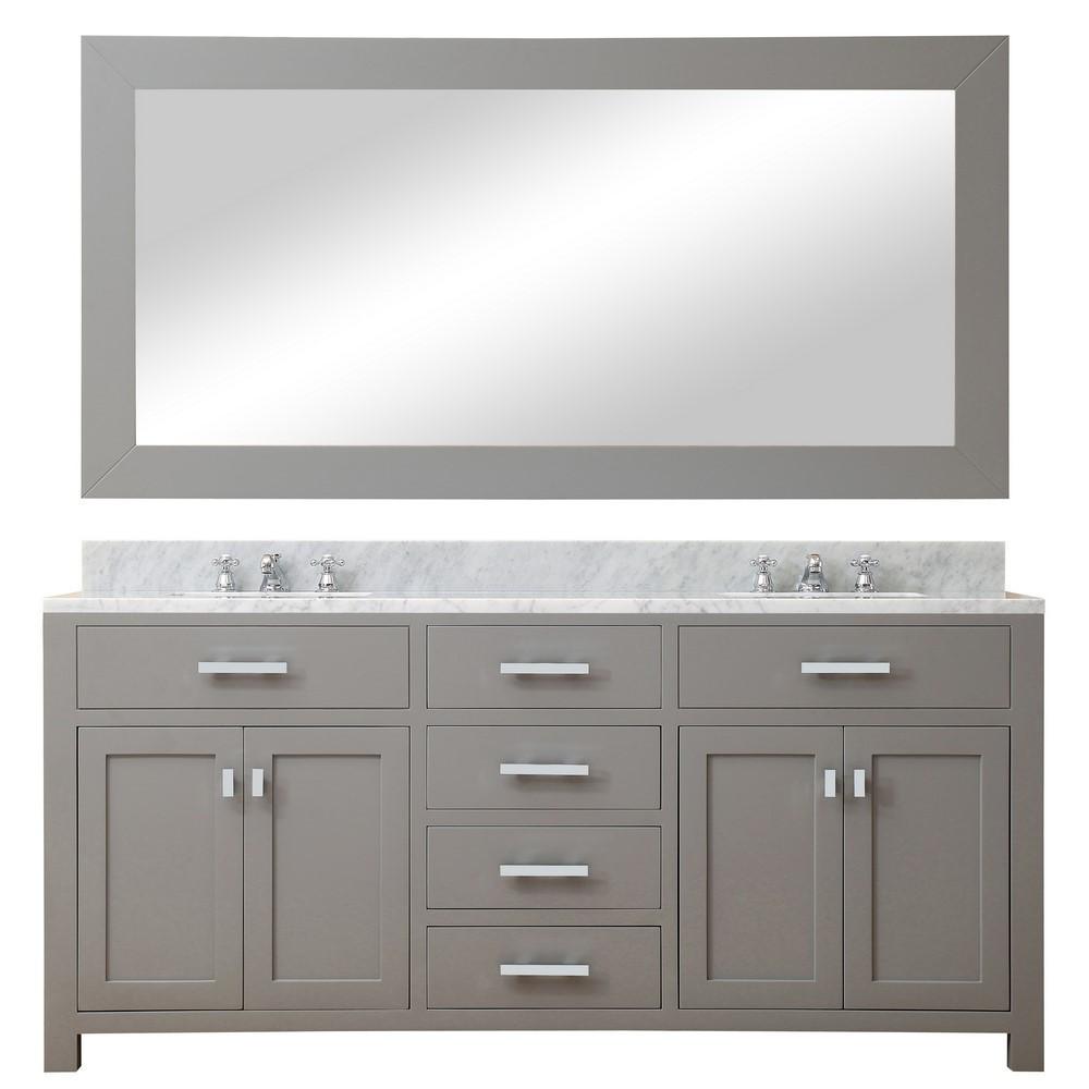 Madison 72" Cashmere Grey Double Sink Bathroom Vanity With Large Framed Mirror Vanity Water Creation 