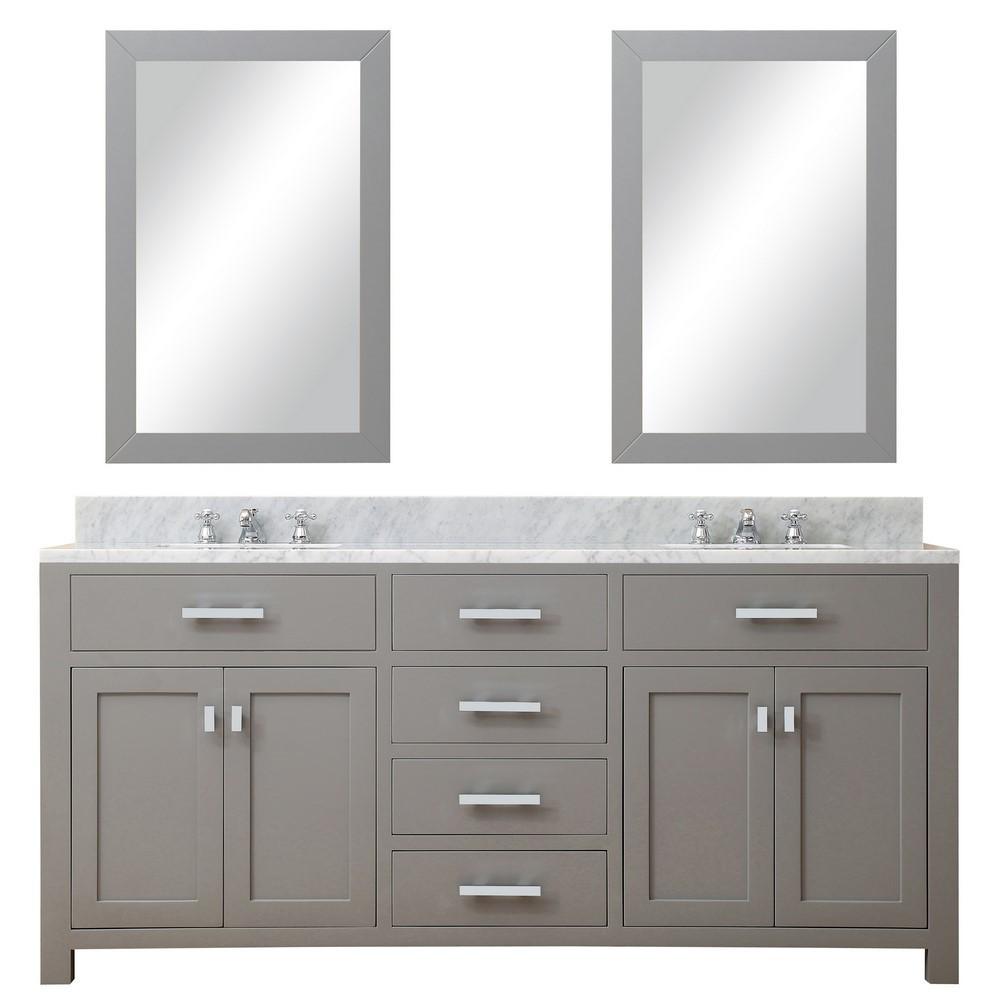 Madison 72" Cashmere Grey Double Sink Vanity With 2 Framed Mirrors And Faucets Vanity Water Creation 