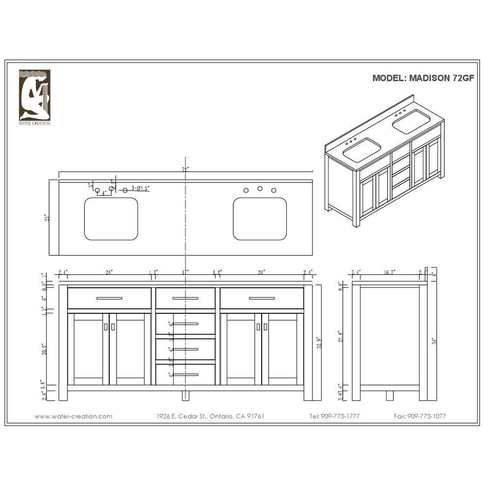 Madison 72" Cashmere Grey Double Sink Bathroom Vanity And Faucet Vanity Water Creation 