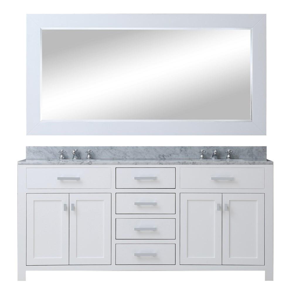 Madison 72" Solid White Double Sink Vanity With Framed Mirror And Faucet Vanity Water Creation 
