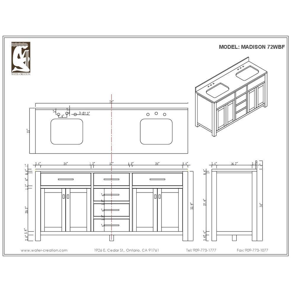 Madison 72" Solid White Double Sink Vanity With Framed Mirror And Faucet Vanity Water Creation 