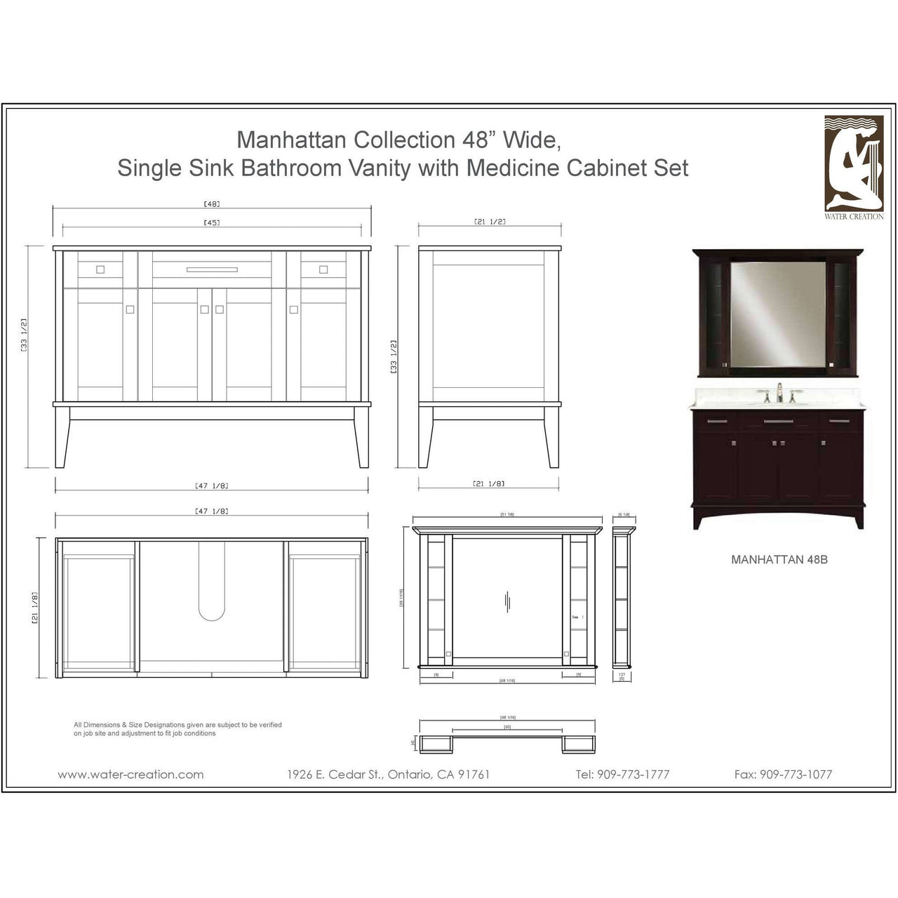 Manhattan 48" Dark Espresso Single Sink Vanity And Manhattan Medicine Cabinet Vanity Water Creation 