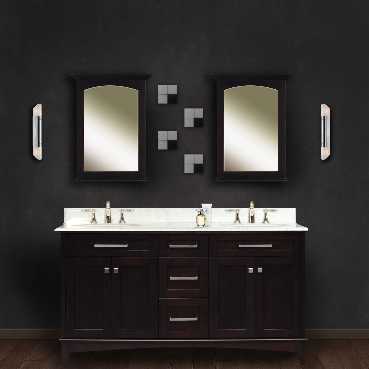 Manhattan 60" Dark Espresso Double Sink Vanity And Two Manhattan Mirrors Vanity Water Creation 