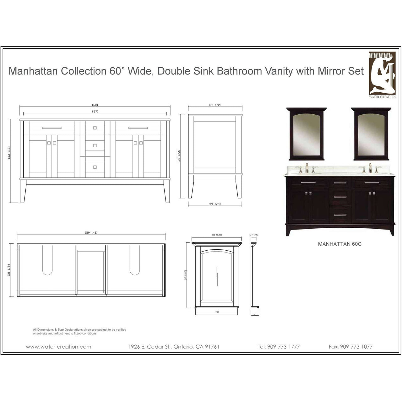 Manhattan 60" Dark Espresso Double Sink Vanity And Two Manhattan Mirrors Vanity Water Creation 