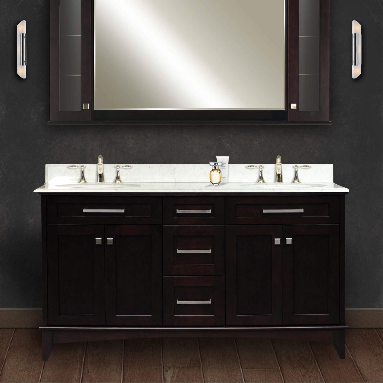 Manhattan 60" Dark Espresso Double Sink Bathroom Vanity Only Vanity Water Creation 