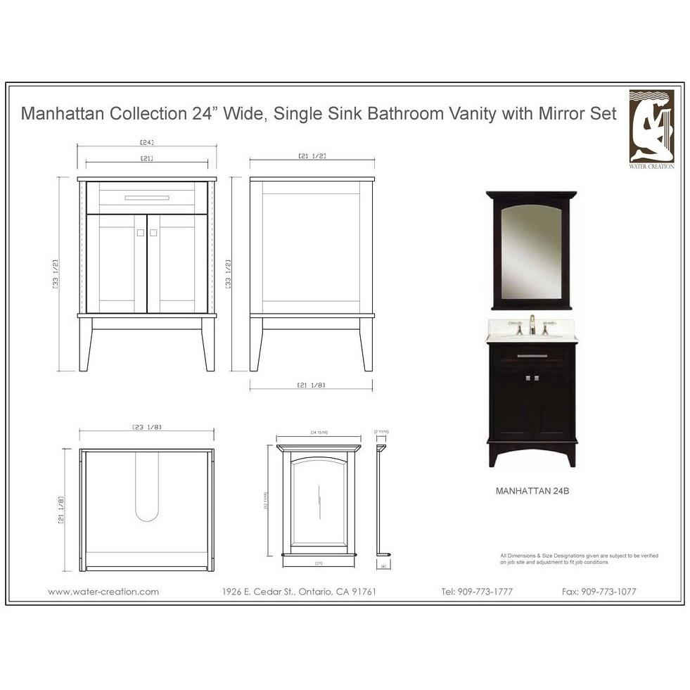 Manhattan 24" Dark Espresso Single Sink Vanity And Manhattan Matching Mirror Vanity Water Creation 