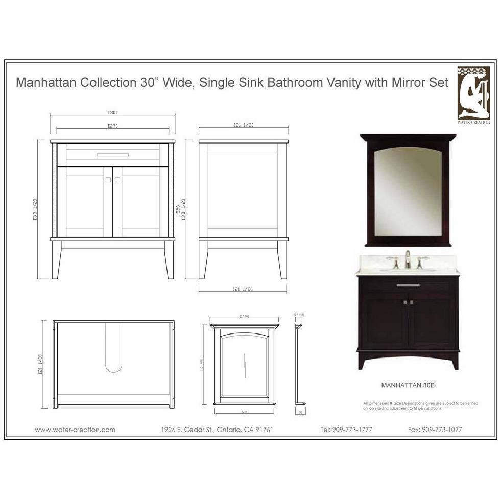 Manhattan 30" Dark Espresso Single Sink Vanity And Manhattan Matching Mirror Vanity Water Creation 