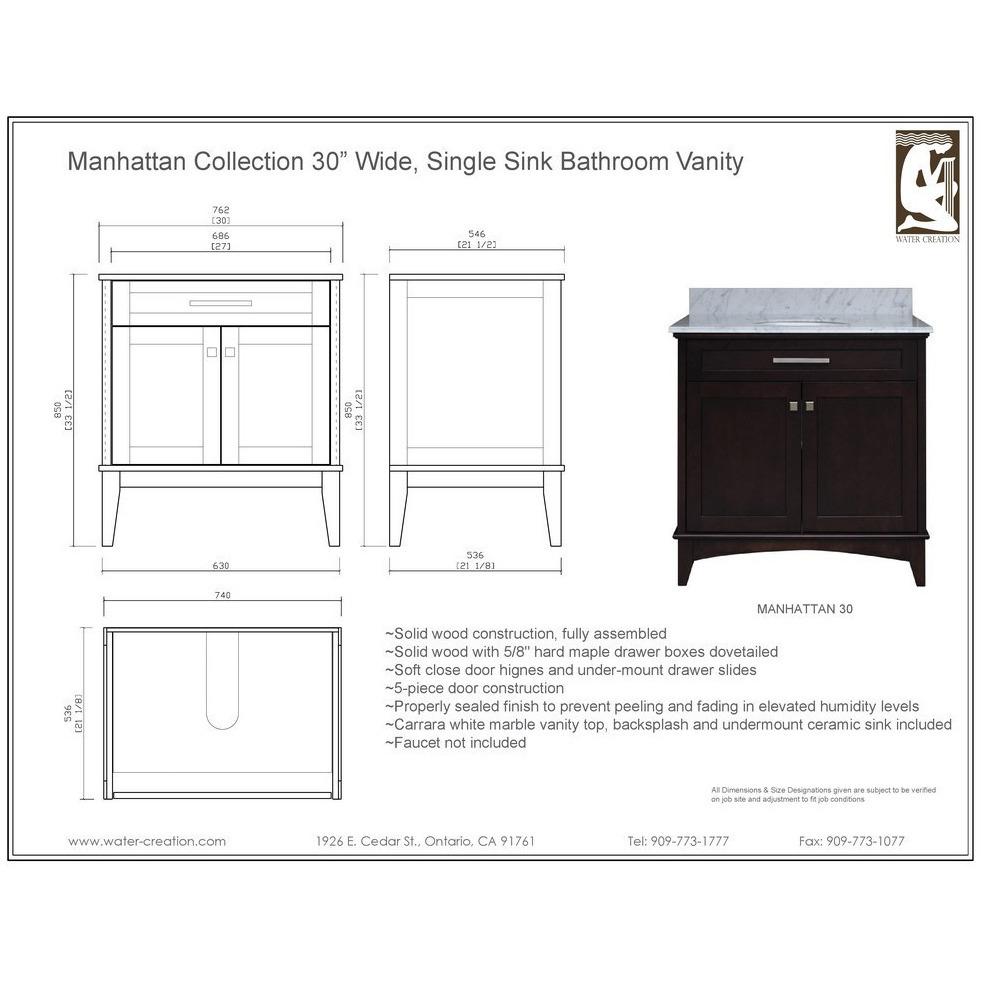 Manhattan 30" Dark Espresso Single Sink Bathroom Vanity Only Vanity Water Creation 