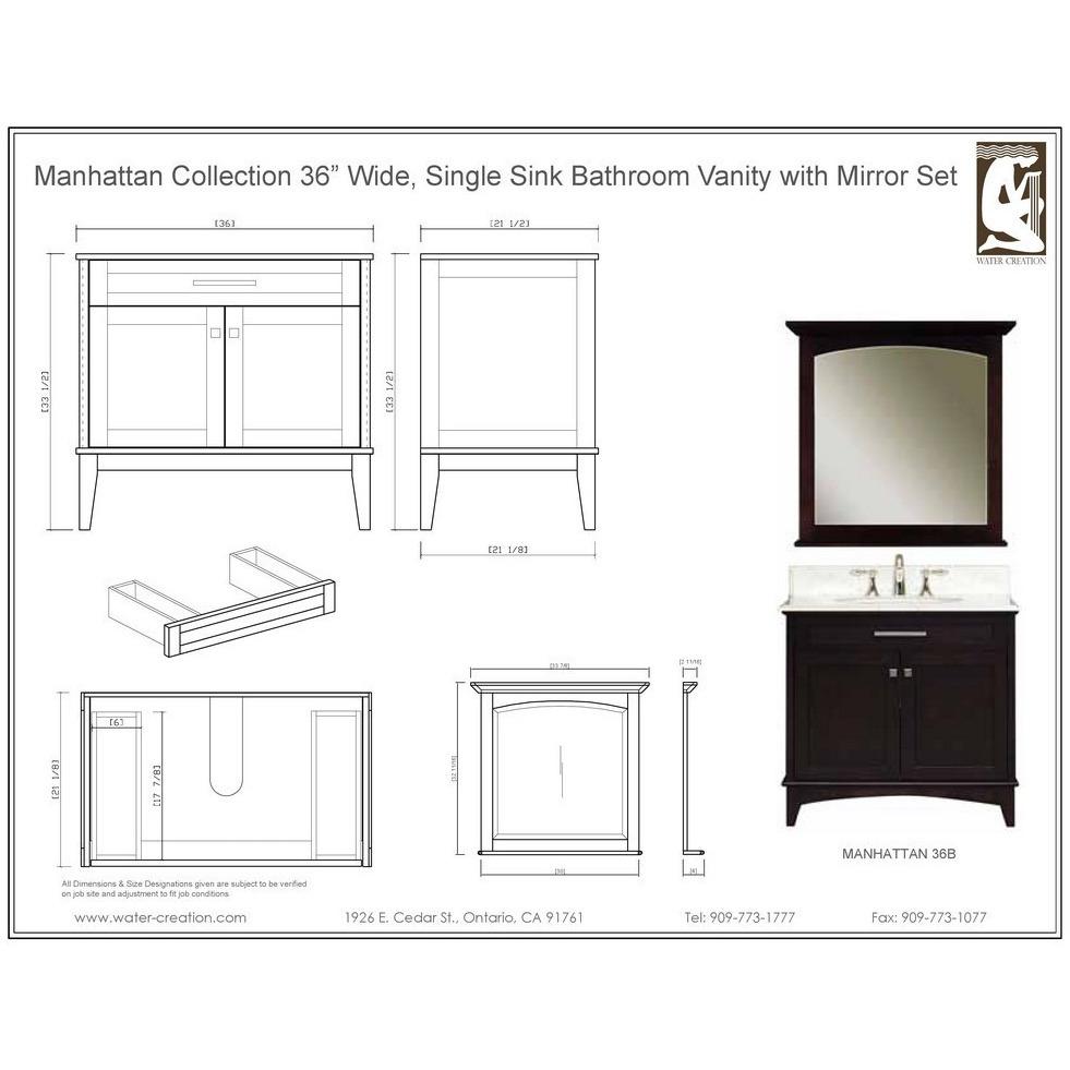Manhattan 36" Dark Espresso Single Sink Vanity And Manhattan Matching Mirror Vanity Water Creation 