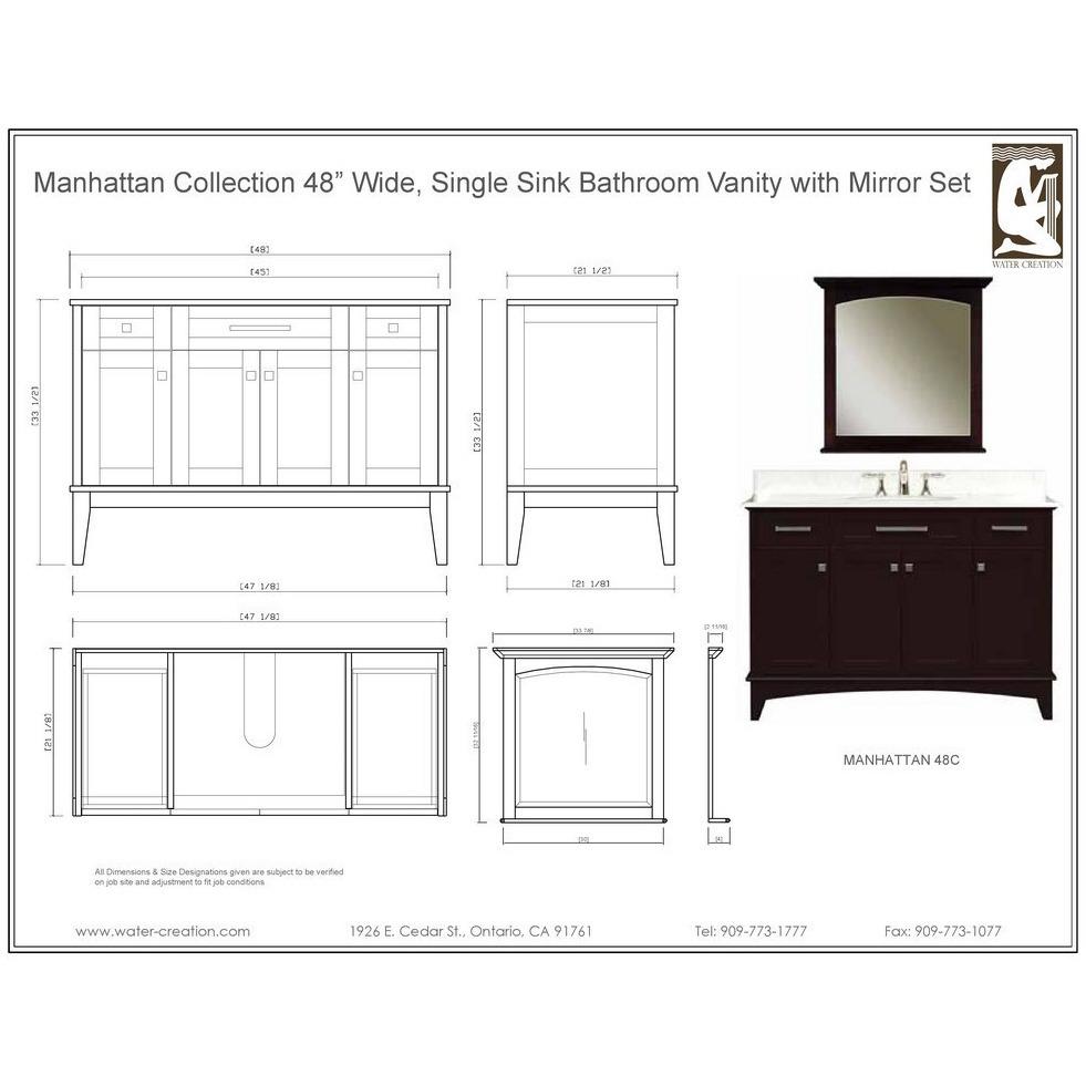 Manhattan 48" Dark Espresso Single Sink Vanity And Manhattan Matching Mirror Vanity Water Creation 