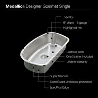 Thumbnail for Houzer Medallion Designer Series Undermount Stainless Steel Large Single Bowl Kitchen Sink Kitchen Sink - Undermount Houzer 