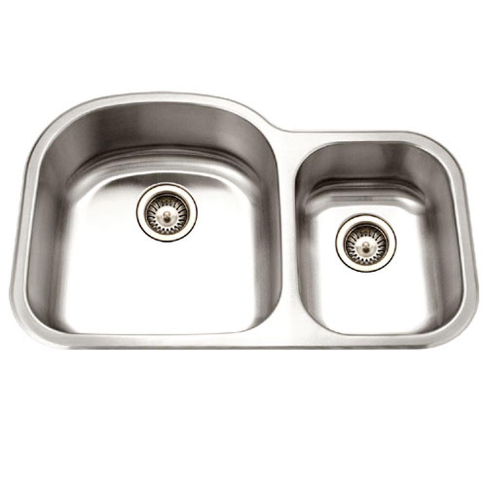Houzer Medallion Designer Series Undermount Stainless Steel 70/30 Double Bowl Kitchen Sink, Small Bowl Right Kitchen Sink - Undermount Houzer 