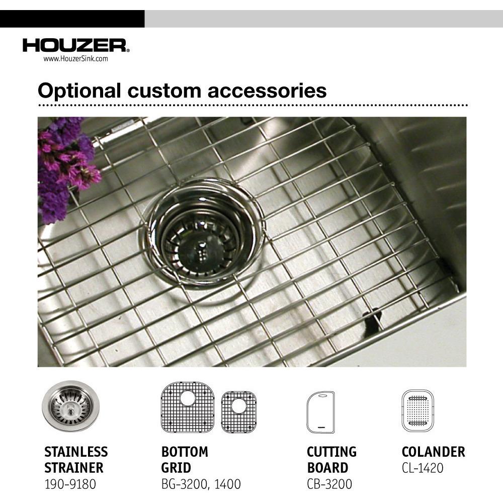 Houzer Medallion Designer Series Undermount Stainless Steel 70/30 Double Bowl Kitchen Sink, Small Bowl Right Kitchen Sink - Undermount Houzer 